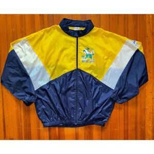 Vintage Apex One Varsity Navy Blue Yellow Notre Dame Windbreaker